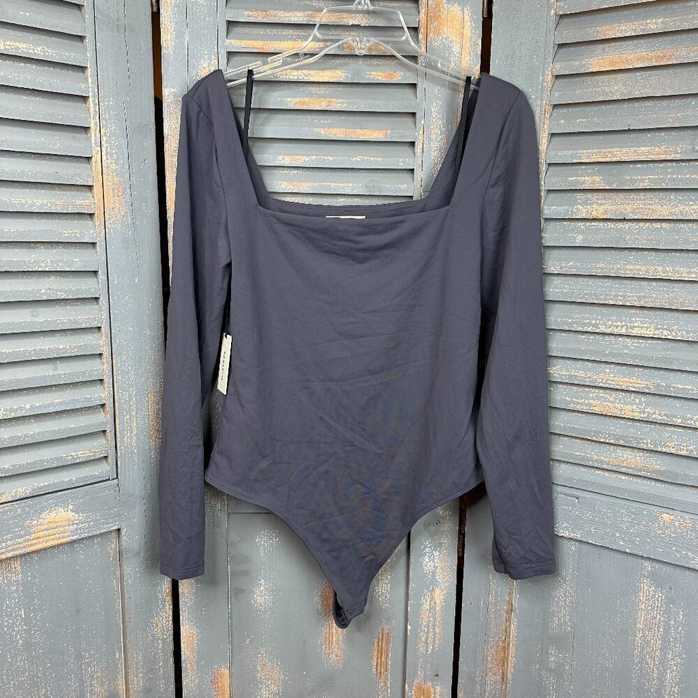 Aritzia Babaton Contour Square Neck Long Sleeve Bodysuit Charcoal Sz XL NWT
